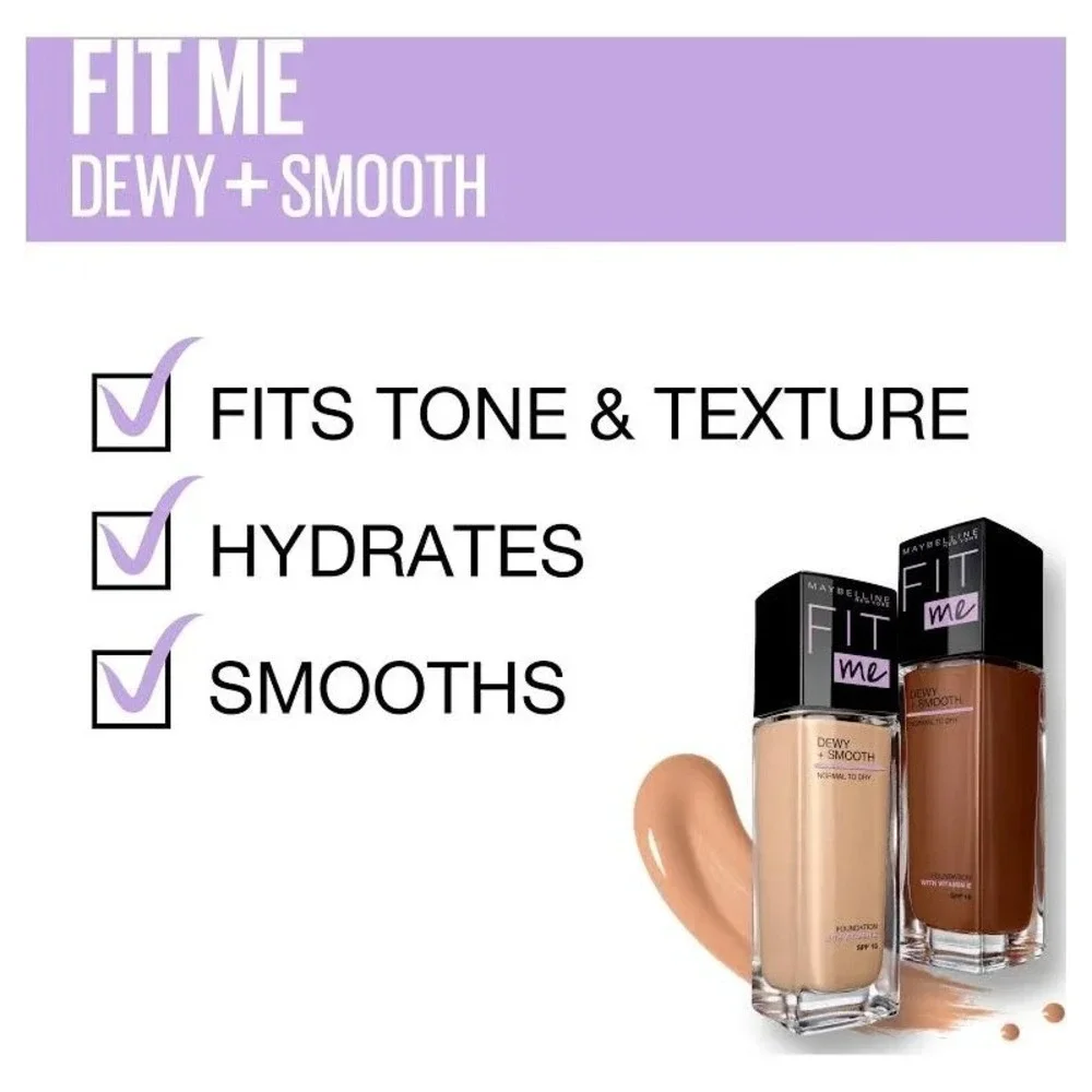 NEW Maybelline Fit Me Dewy Smooth Foundation 225 Medium Buff SPF 18 1oz